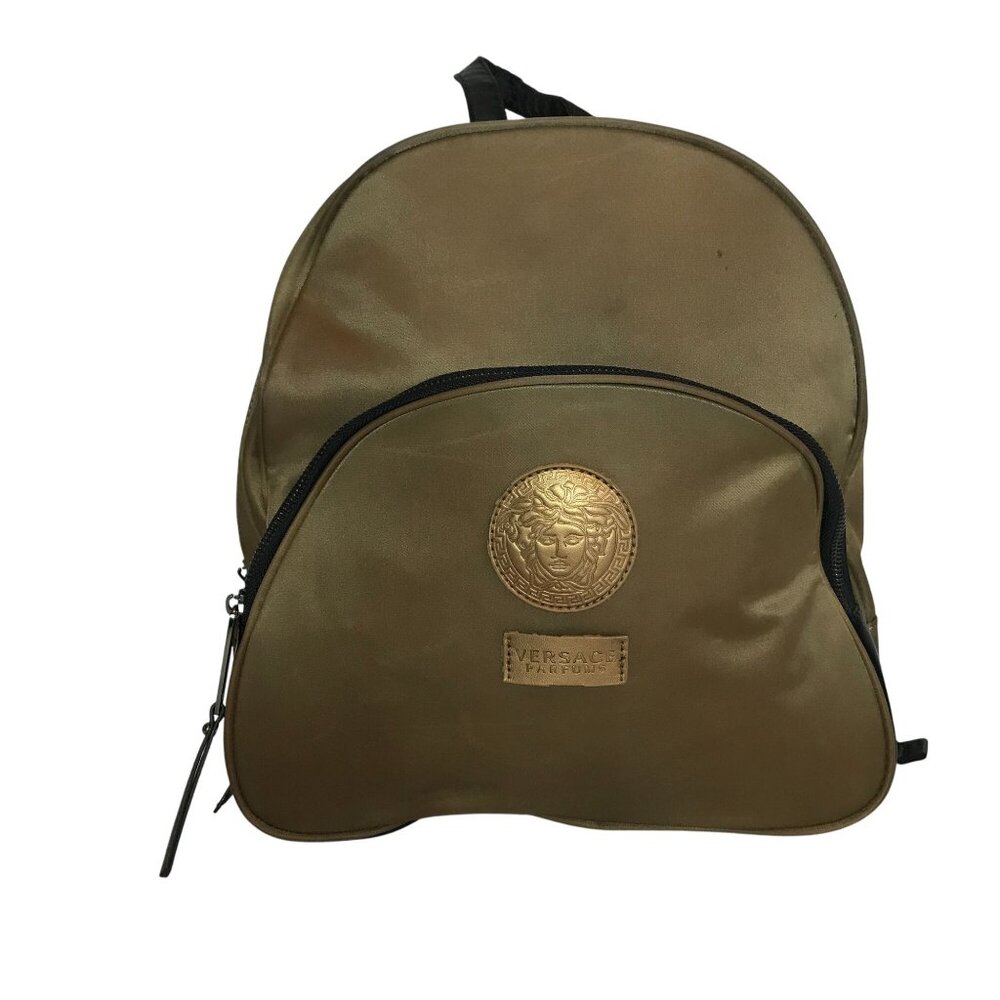 Versace Parfums Womens Backpack Bronze Nylon Medusa Logo Top Handle